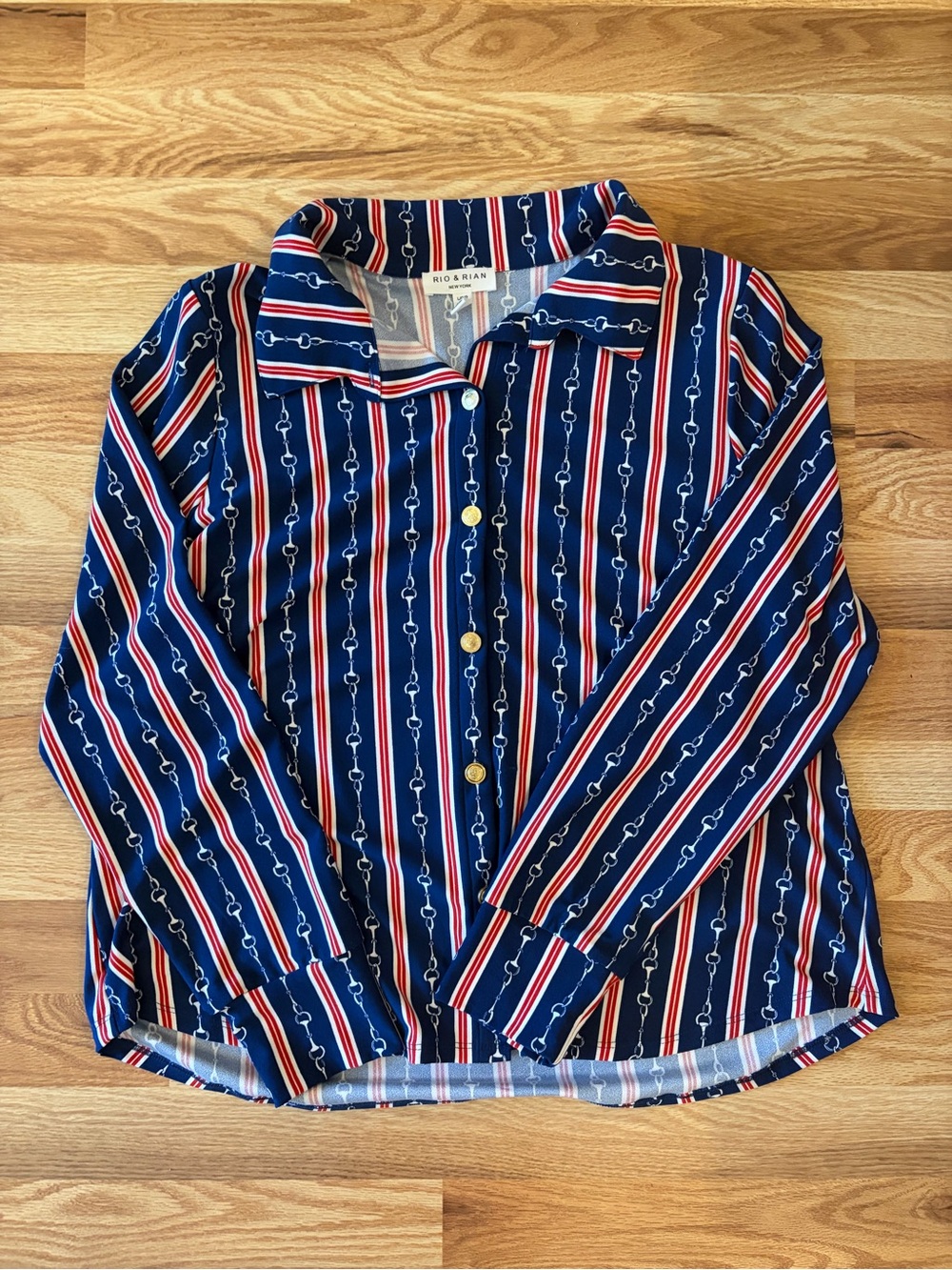 Rio & Ryan New York Navy Striped Button-Front Blouse
